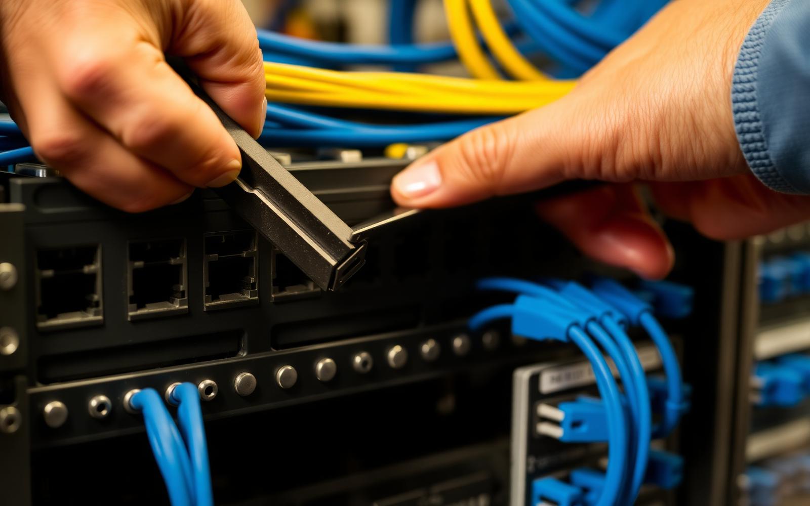 Cat6A patch panel termination on an Orange County job site